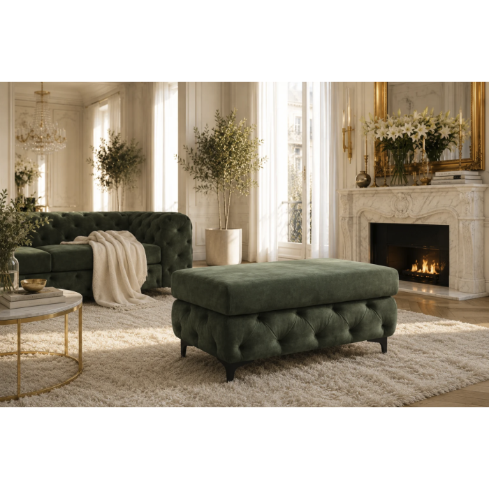Pouf VELENA en velours capitonné – Vert foncé – 95 x 49 x 62 cm