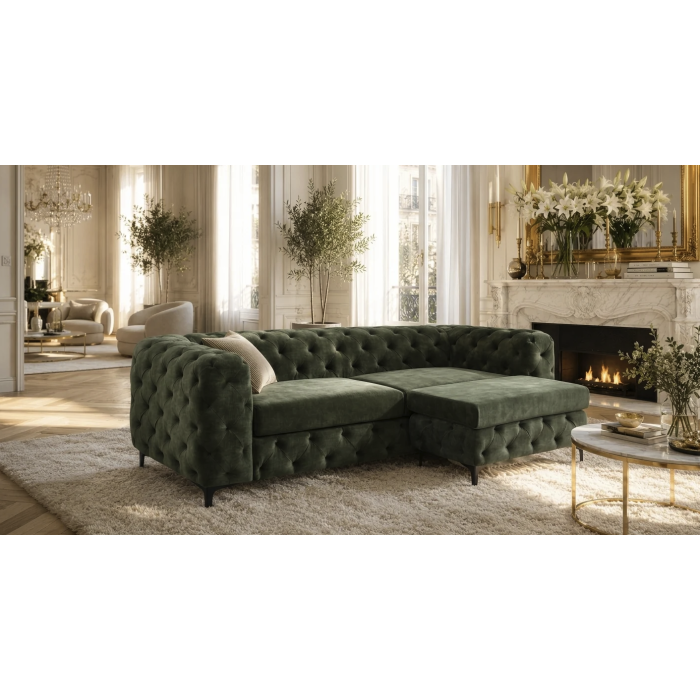 Pouf VELENA en velours capitonné – Vert foncé – 95 x 49 x 62 cm