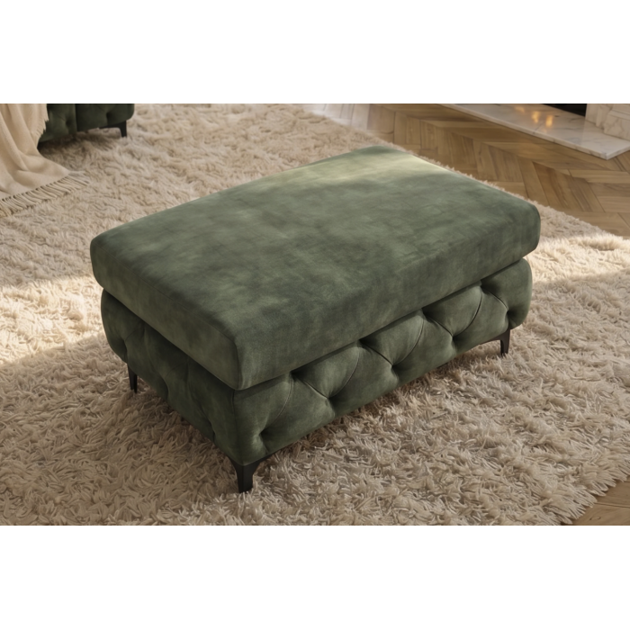 Pouf VELENA en velours capitonné – Vert foncé – 95 x 49 x 62 cm