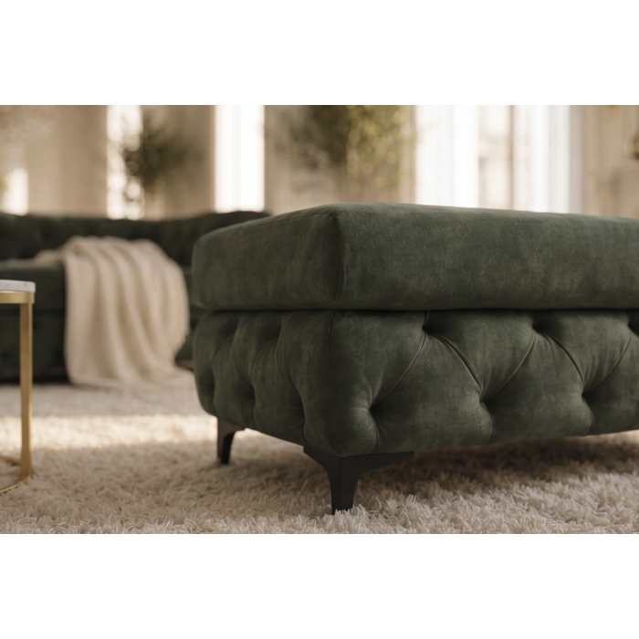 Pouf VELENA en velours capitonné – Vert foncé – 95 x 49 x 62 cm