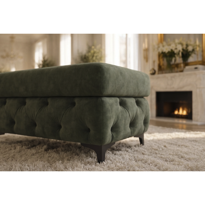 Pouf VELENA en velours capitonné – Vert foncé – 95 x 49 x 62 cm