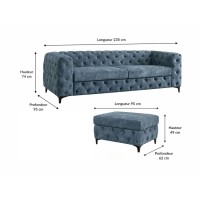 Canapé et pouf VELENA bleu dimensions