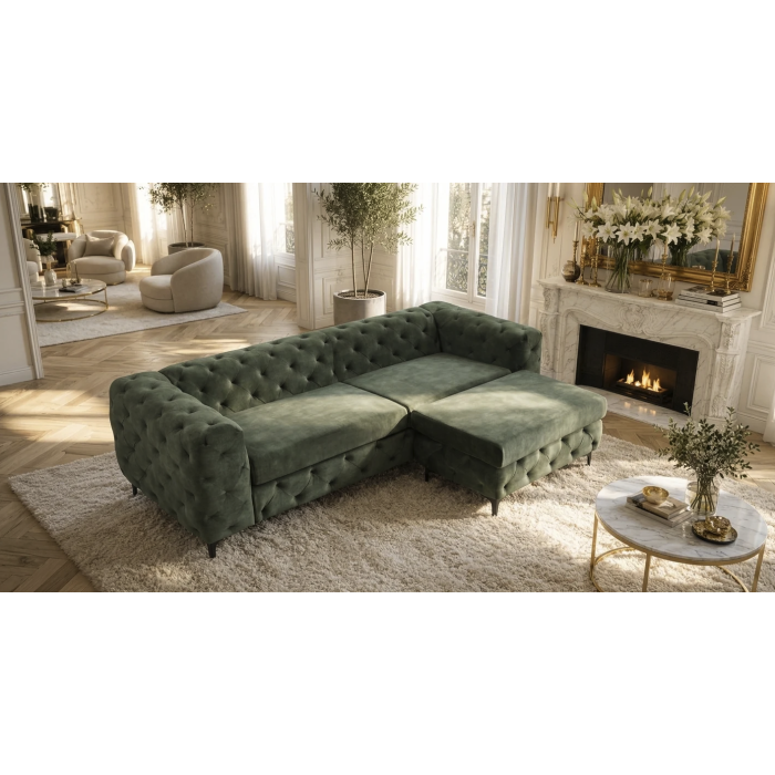 Canapé et pouf VELENA vert foncé vu de haut