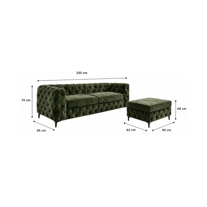 Canapé et pouf VELENA vert foncé dimensions