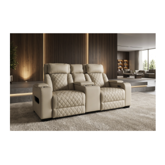 Cinema-Sofa DOMUS 2-Sitzer mit elektrischer Relaxfunktion in Kunstleder – Beige – 190 x 101 x 103 cm