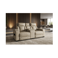 Canapé droit DOMUS 2 places relax électrique en similicuir – Beige – 190 x 101 x 103 cm