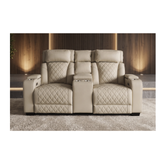 Cinema-Sofa DOMUS 2-Sitzer mit elektrischer Relaxfunktion in Kunstleder – Beige – 190 x 101 x 103 cm