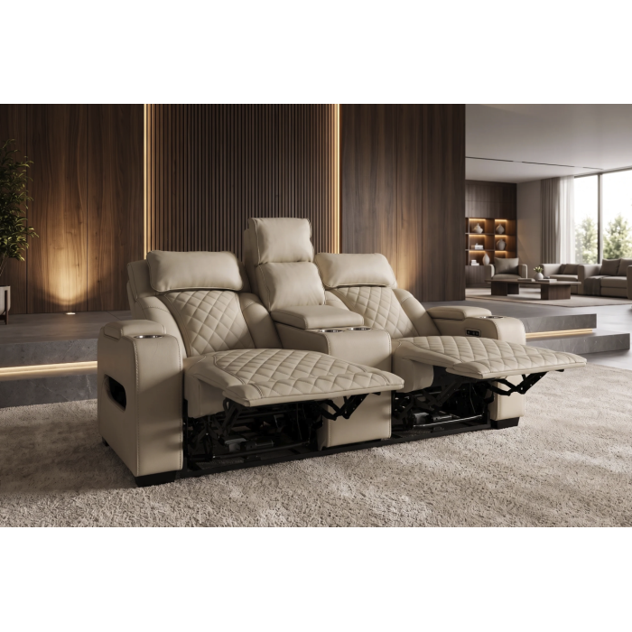 Canapé droit DOMUS 2 places relax électrique en similicuir – Beige – 190 x 101 x 103 cm