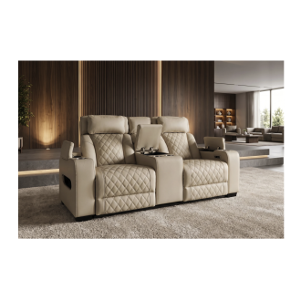 Canapé relax DOMUS beige vu avec le coffre du milieu ouvert