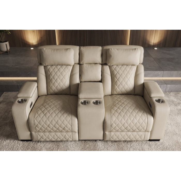 Canapé droit DOMUS 2 places relax électrique en similicuir – Beige – 190 x 101 x 103 cm