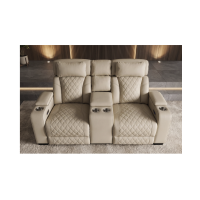 Canapé droit DOMUS 2 places relax électrique en similicuir – Beige – 190 x 101 x 103 cm