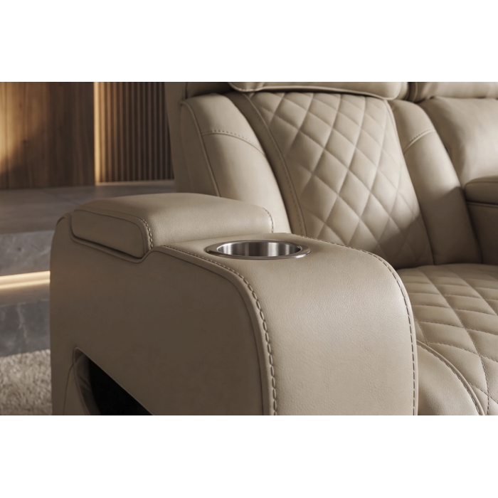 Canapé droit DOMUS 2 places relax électrique en similicuir – Beige – 190 x 101 x 103 cm