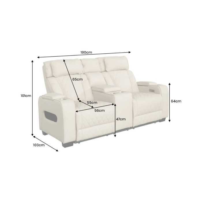 Canapé droit DOMUS 2 places relax électrique en similicuir – Beige – 190 x 101 x 103 cm