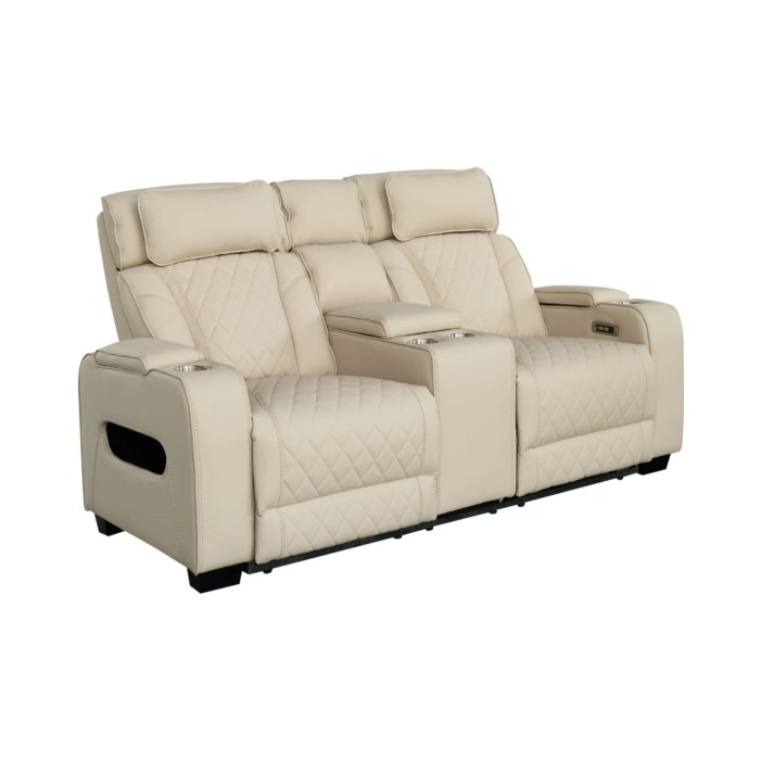 Canapé droit DOMUS 2 places relax électrique en similicuir – Beige – 190 x 101 x 103 cm