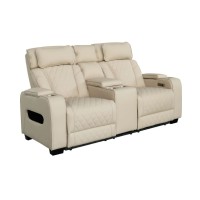Canapé droit DOMUS 2 places relax électrique en similicuir – Beige – 190 x 101 x 103 cm
