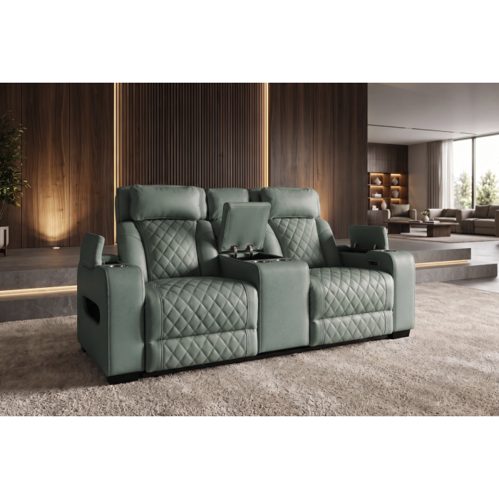 Canapé relax DOMUS vert avec coffre du milieu ouvert