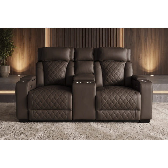 Canapé relax électrique DOMUS 2 places en similicuir – Marron chocolat – 190 x 101 x 103 cm