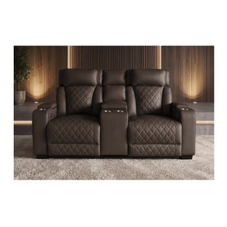 Divano cinema relax elettrico DOMUS 2 posti in similpelle - Marrone cioccolato - 190 x 101 x 103 cm