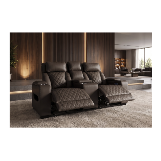 Zoom sur les jambières du canapé relax DOMUS marron chocolat semi relevées