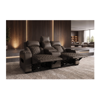 Divano cinema relax elettrico DOMUS 2 posti in similpelle - Marrone cioccolato - 190 x 101 x 103 cm