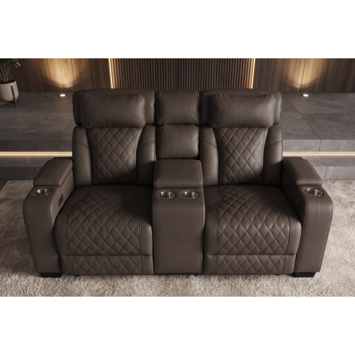 Canapé relax électrique DOMUS 2 places en similicuir – Marron chocolat – 190 x 101 x 103 cm