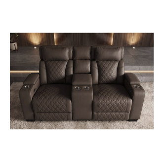 Divano cinema relax elettrico DOMUS 2 posti in similpelle - Marrone cioccolato - 190 x 101 x 103 cm