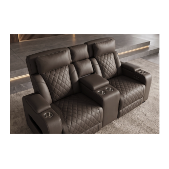 Divano cinema relax elettrico DOMUS 2 posti in similpelle - Marrone cioccolato - 190 x 101 x 103 cm