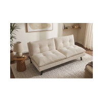 Canapé convertible AZENA 3 places en tissu côtelé – Beige et noir – 190 x 80 x 90 cm