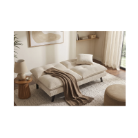 Canapé convertible AZENA 3 places en tissu côtelé – Beige et noir – 190 x 80 x 90 cm