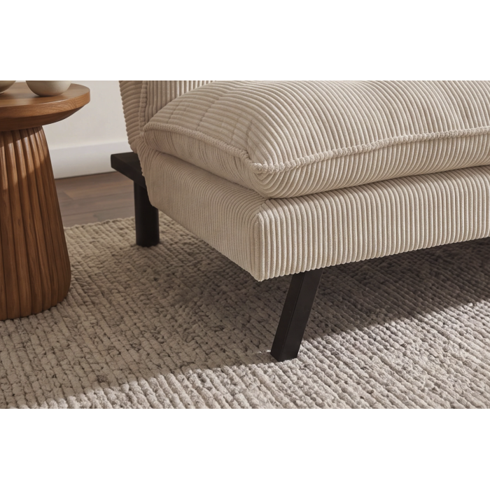 Canapé convertible AZENA 3 places en tissu côtelé – Beige et noir – 190 x 80 x 90 cm