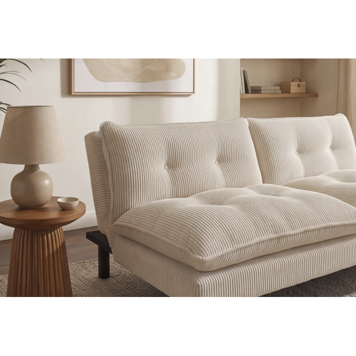 Canapé convertible AZENA 3 places en tissu côtelé – Beige et noir – 190 x 80 x 90 cm