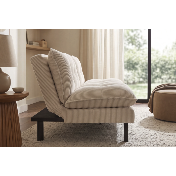 Canapé convertible AZENA 3 places en tissu côtelé – Beige et noir – 190 x 80 x 90 cm