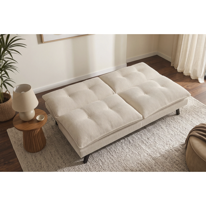 Canapé convertible AZENA 3 places en tissu côtelé – Beige et noir – 190 x 80 x 90 cm
