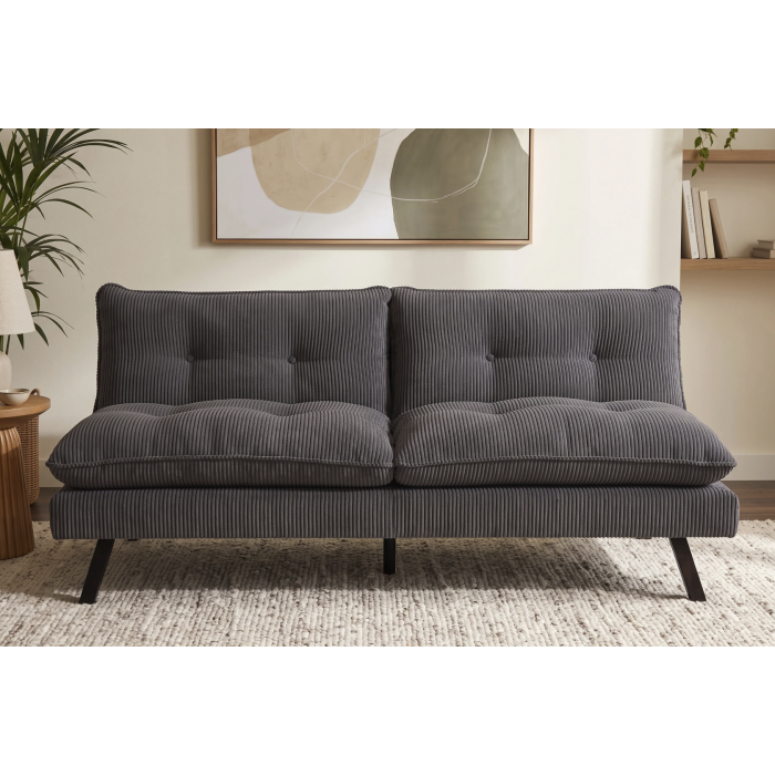 Canapé convertible AZENA 3 places en tissu côtelé – Gris foncé et noir – 190 x 80 x 90 cm