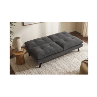 Canapé convertible AZENA 3 places en tissu côtelé – Gris foncé et noir – 190 x 80 x 90 cm