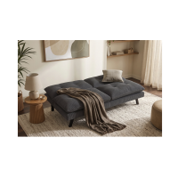 Canapé convertible AZENA 3 places en tissu côtelé – Gris foncé et noir – 190 x 80 x 90 cm