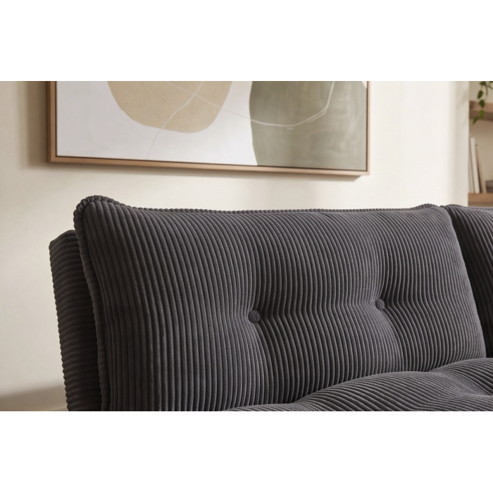Canapé convertible AZENA 3 places en tissu côtelé – Gris foncé et noir – 190 x 80 x 90 cm