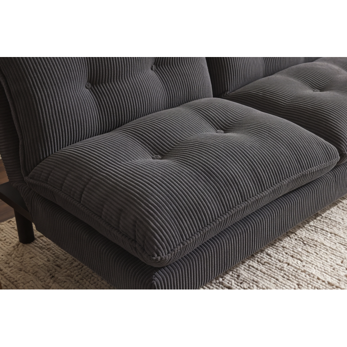 Canapé convertible AZENA 3 places en tissu côtelé – Gris foncé et noir – 190 x 80 x 90 cm