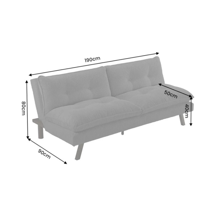 Canapé convertible AZENA 3 places en tissu côtelé – Gris foncé et noir – 190 x 80 x 90 cm
