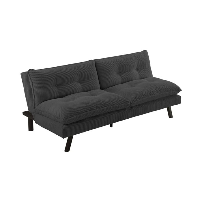 Canapé convertible AZENA 3 places en tissu côtelé – Gris foncé et noir – 190 x 80 x 90 cm