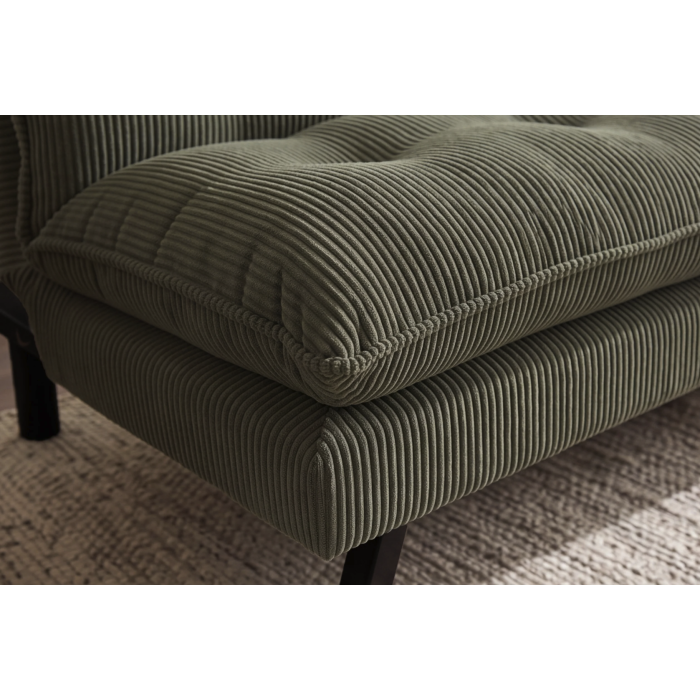 Canapé convertible AZENA 3 places en tissu côtelé – Vert foncé et noir – 190 x 80 x 90 cm