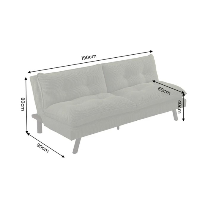 Canapé convertible AZENA 3 places en tissu côtelé – Vert foncé et noir – 190 x 80 x 90 cm