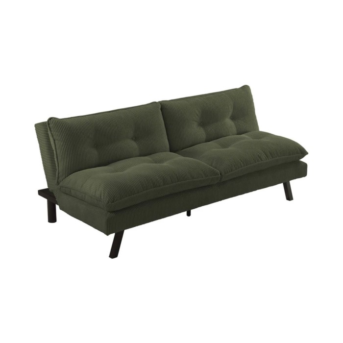Canapé convertible AZENA 3 places en tissu côtelé – Vert foncé et noir – 190 x 80 x 90 cm