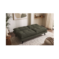 Canapé convertible AZENA 3 places en tissu côtelé – Vert foncé et noir – 190 x 80 x 90 cm
