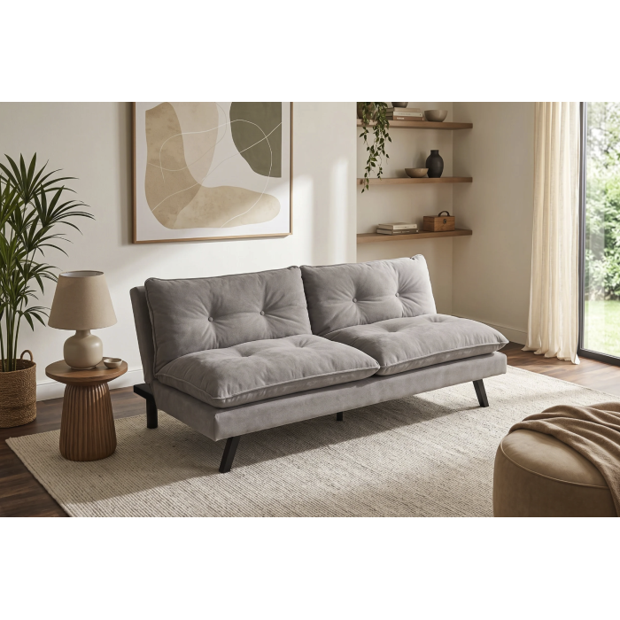 Canapé convertible AZENA 3 places en tissu chenille – Beige et noir – 190 x 80 x 90 cm