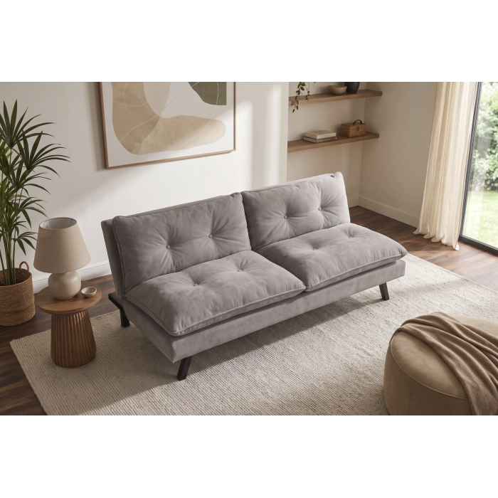 Canapé convertible AZENA 3 places en tissu chenille – Beige et noir – 190 x 80 x 90 cm