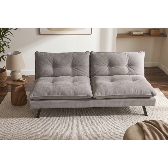 Canapé convertible AZENA 3 places en tissu chenille – Beige et noir – 190 x 80 x 90 cm