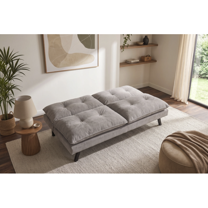 Canapé convertible AZENA 3 places en tissu chenille – Beige et noir – 190 x 80 x 90 cm