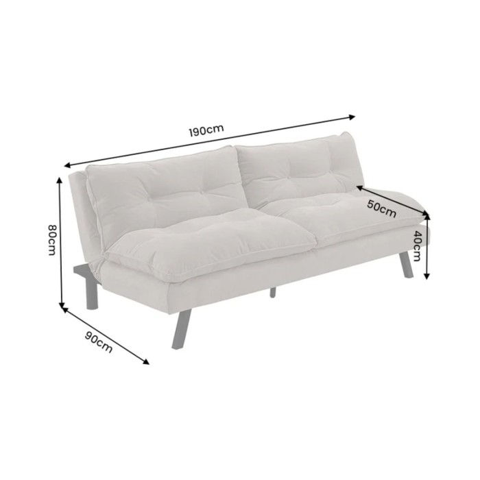 Canapé convertible AZENA 3 places en tissu chenille – Beige et noir – 190 x 80 x 90 cm