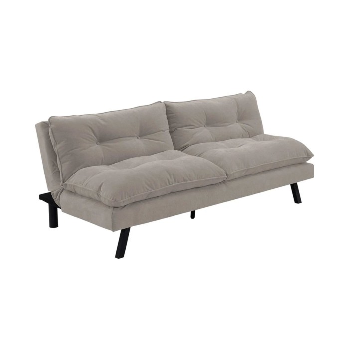 Canapé convertible AZENA 3 places en tissu chenille – Beige et noir – 190 x 80 x 90 cm